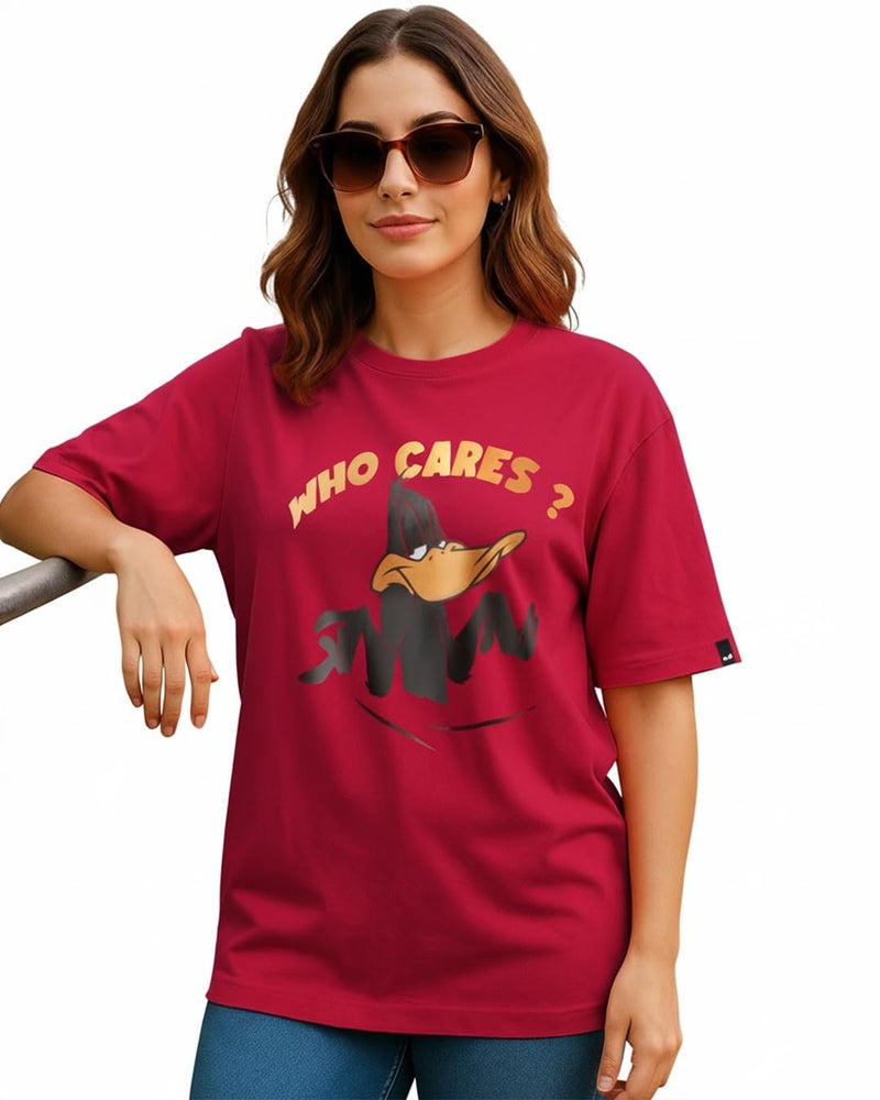 Bewakoof Official Looney Tunes Merchandise Daffy Duck Women's Graphic Print Oversized Fit Half Sleeve Round Neck Cotton Jersey T-Shirt_646759_Red_2XL - Image 1