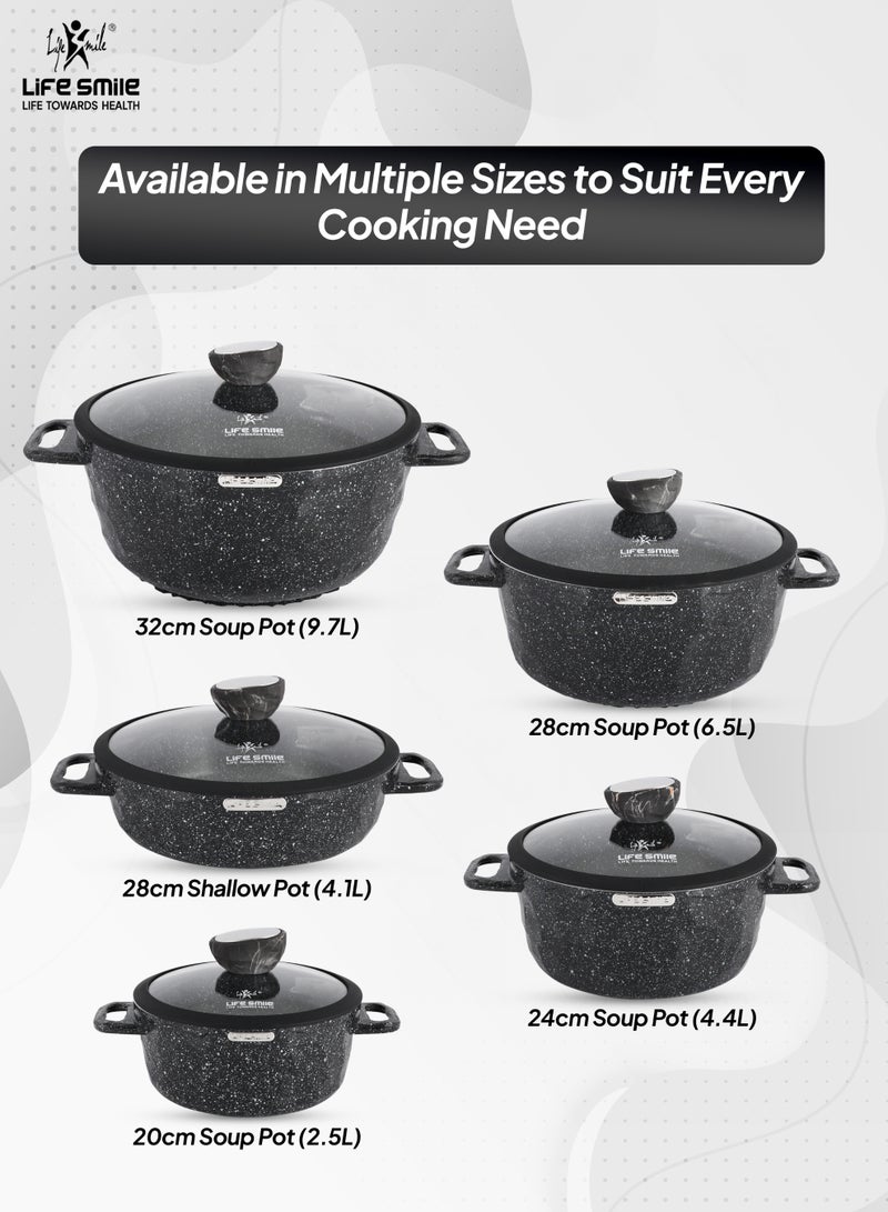 Life Smile 10pcs Nonstick Granite Cookware Set – Premium Non Stick Cookwares & Kitchen Cooking Pots | Induction Bottom Soup Pots (20/24/28/32cm) + 28cm Shallow Pot | Casseroles, PFOA-Free & Oven Safe Cookware Set - Image 3