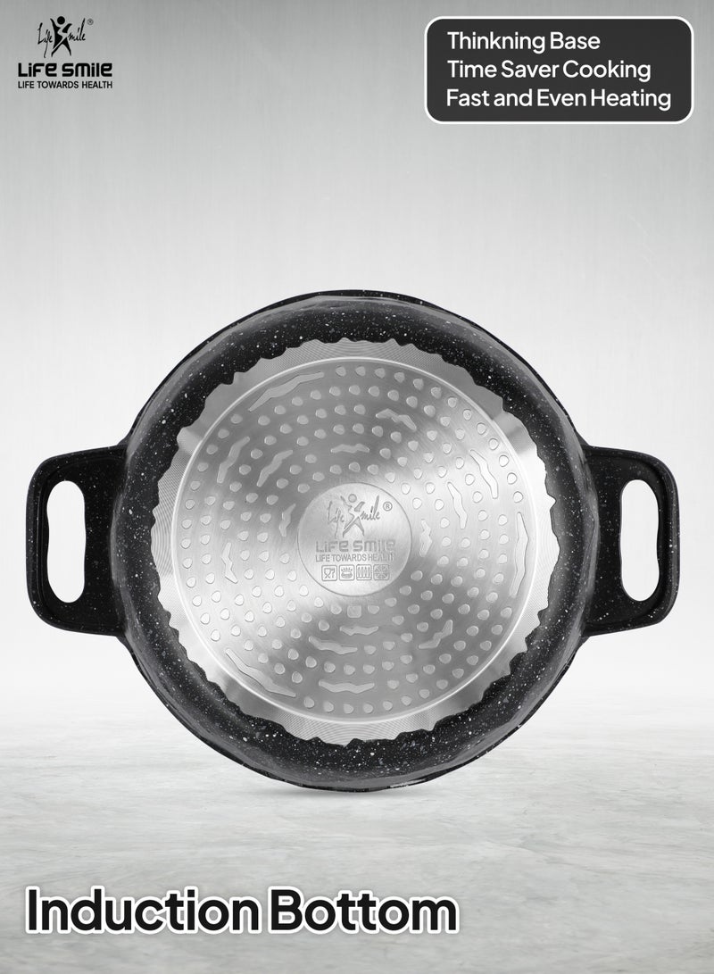 Life Smile 10pcs Nonstick Granite Cookware Set – Premium Non Stick Cookwares & Kitchen Cooking Pots | Induction Bottom Soup Pots (20/24/28/32cm) + 28cm Shallow Pot | Casseroles, PFOA-Free & Oven Safe Cookware Set - Image 2