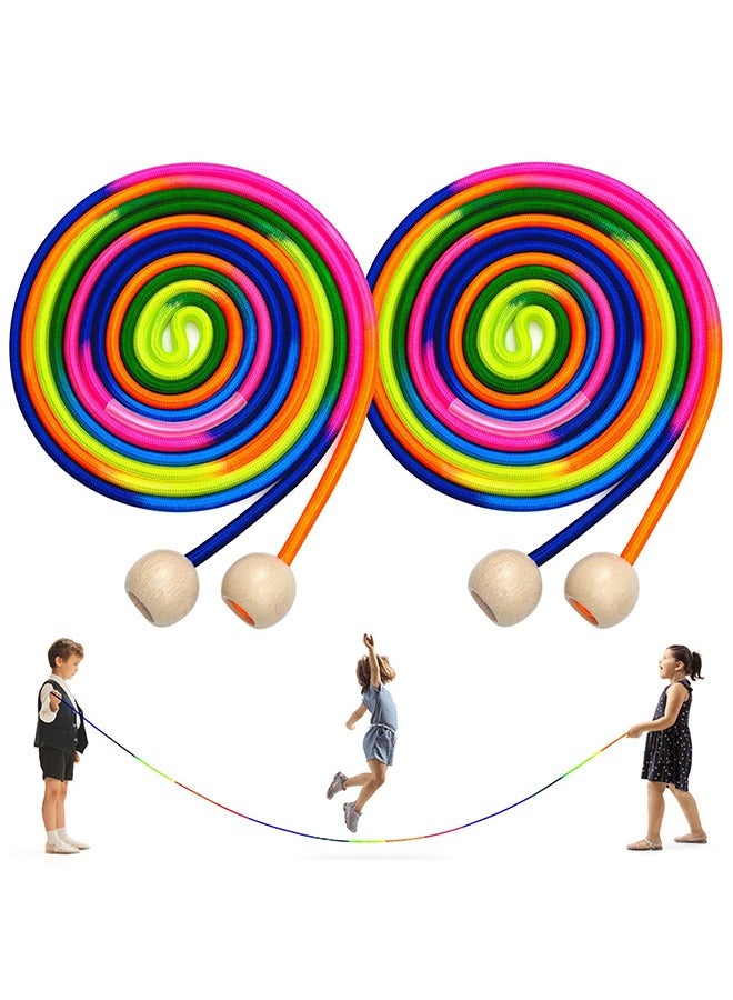 meayul 5M Jump Rope for Kids, skipping rope, jumping rope, Adjustable Groups Rope Skipping with Wooden Handle, Multiplayer Rainbow Jumping Rope for Outdoor Fun, School Sport, Party Game - Image 1