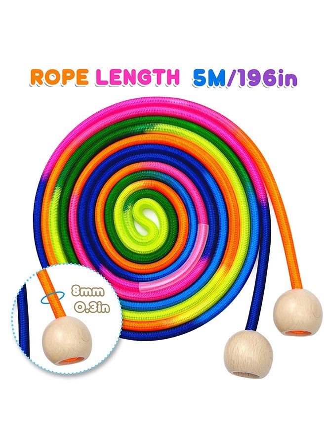 meayul 5M Jump Rope for Kids, skipping rope, jumping rope, Adjustable Groups Rope Skipping with Wooden Handle, Multiplayer Rainbow Jumping Rope for Outdoor Fun, School Sport, Party Game - Image 2