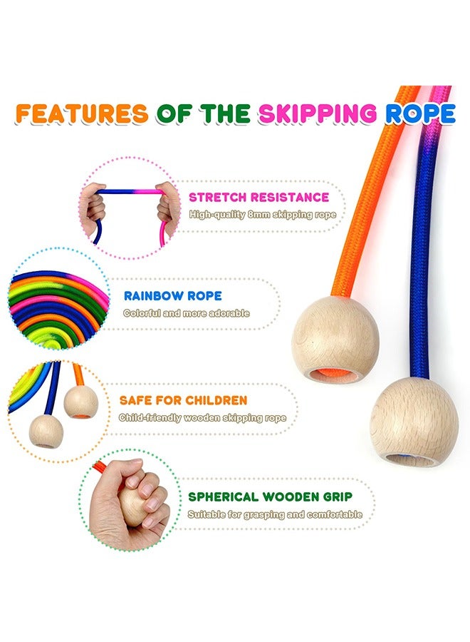 meayul 5M Jump Rope for Kids, skipping rope, jumping rope, Adjustable Groups Rope Skipping with Wooden Handle, Multiplayer Rainbow Jumping Rope for Outdoor Fun, School Sport, Party Game - Image 3