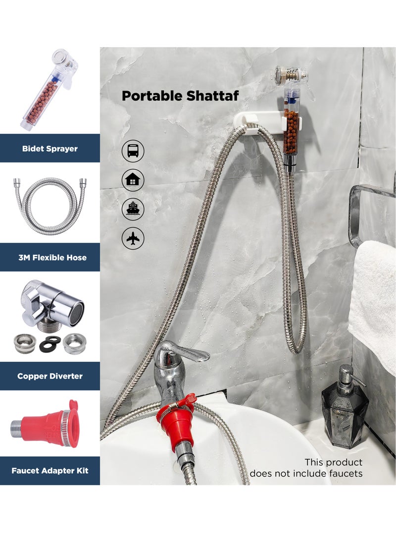 INNOV In Mecca Travel Shattaf/bidet kit . With 3 meter water Hose, Sprayer with filter. Polished brass water distributor. Shattaf bracket holder and Red carry bag  - Image 2