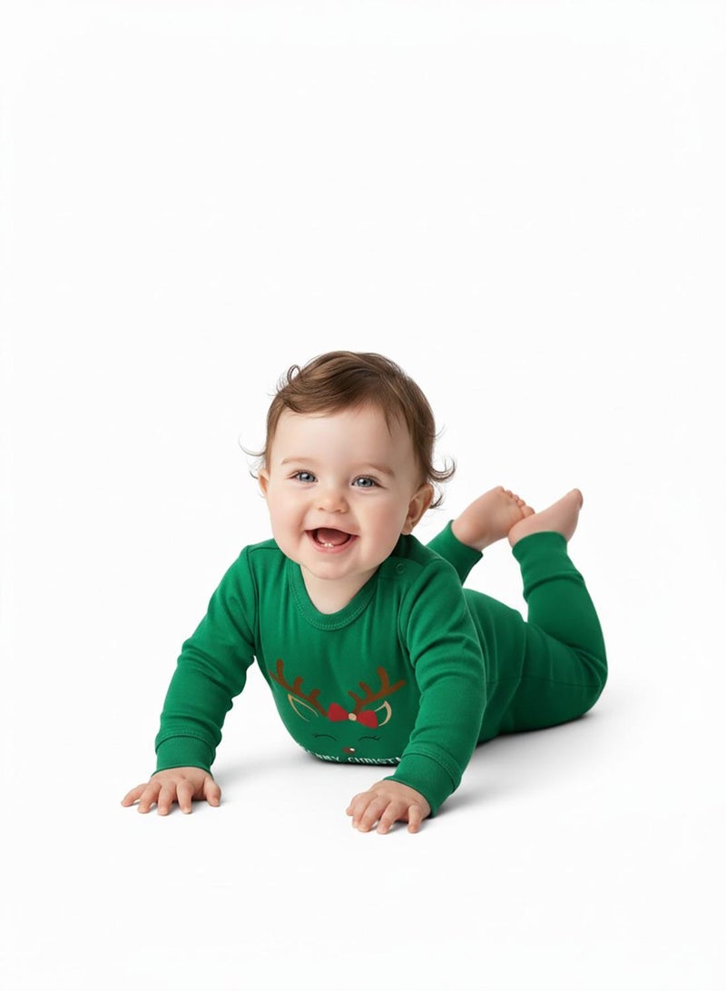 babyqlo Reindeer Merry Christmas Green Baby Romper - Image 4
