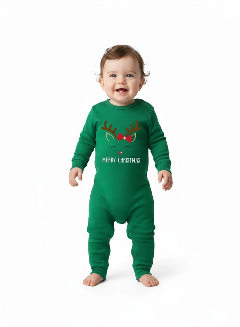 babyqlo Reindeer Merry Christmas Green Baby Romper