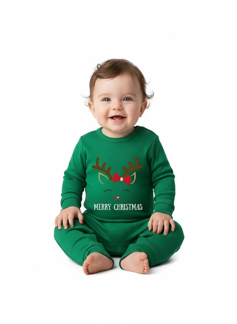 babyqlo Reindeer Merry Christmas Green Baby Romper