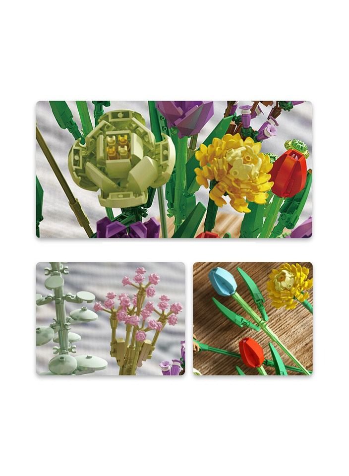 1-Set New 999 Blocks Flower Series Decoration Building,Rose Sunflower Bouquet Bricks Assembly Toys Holiday Gift for Home Ornaments,Flower Type Rose - Image 3