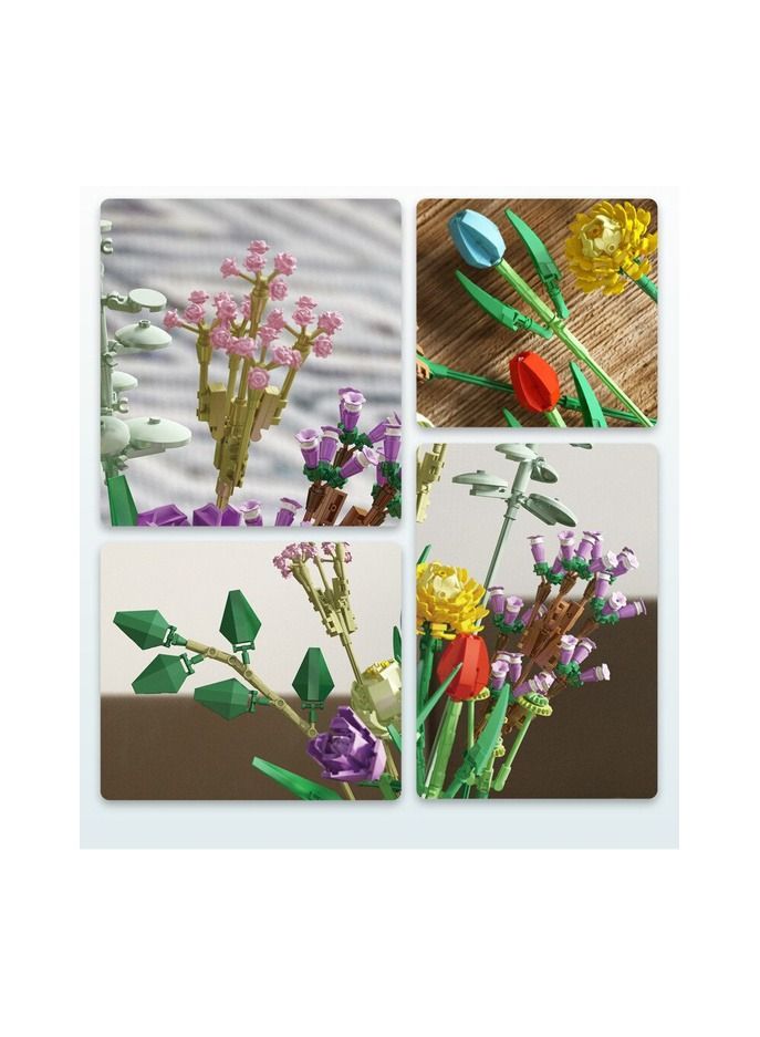 1-Set New 999 Blocks Flower Series Decoration Building,Rose Sunflower Bouquet Bricks Assembly Toys Holiday Gift for Home Ornaments,Flower Type Rose - Image 4