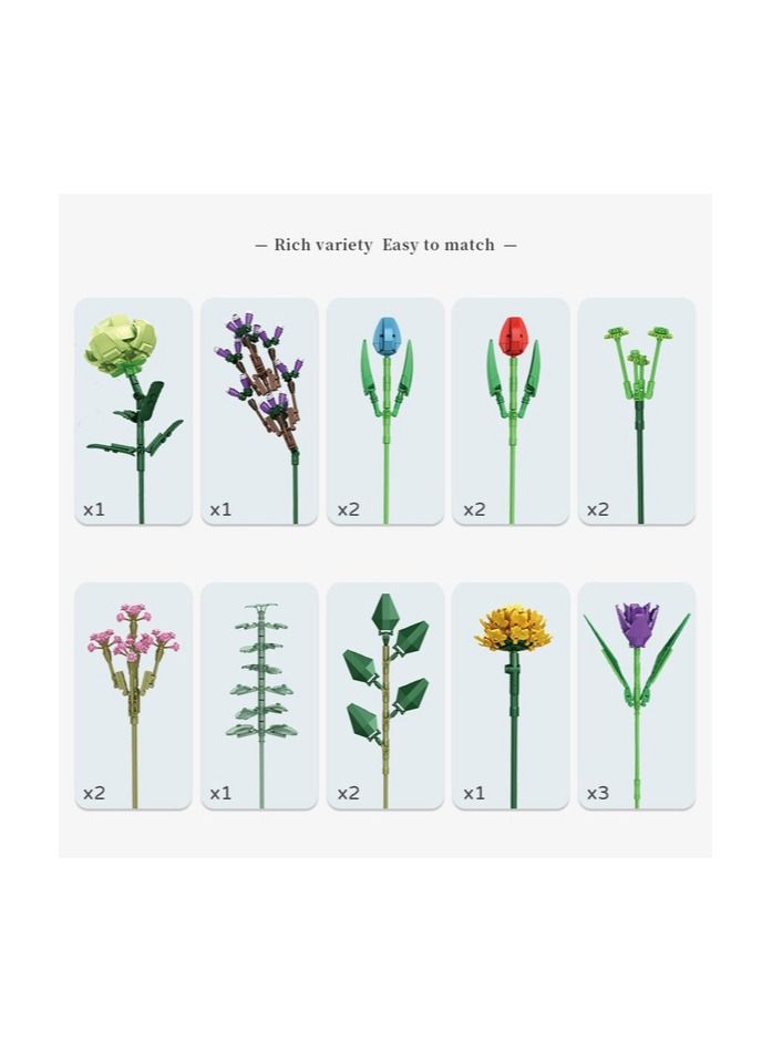1-Set New 999 Blocks Flower Series Decoration Building,Rose Sunflower Bouquet Bricks Assembly Toys Holiday Gift for Home Ornaments,Flower Type Rose - Image 2