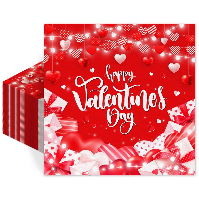 Lecheme 100-Count Happy Valentineâ€™s Day Napkins Disposable Valentine Napkins Red Heart Valentine Cocktail Napkins for Guests Dinner Lunch Decoration Napkins Valentines Day Party Supplies - Image 1