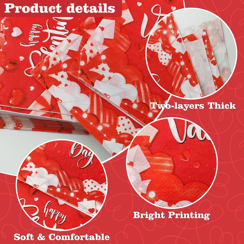 Lecheme 100-Count Happy Valentineâ€™s Day Napkins Disposable Valentine Napkins Red Heart Valentine Cocktail Napkins for Guests Dinner Lunch Decoration Napkins Valentines Day Party Supplies - Image 3