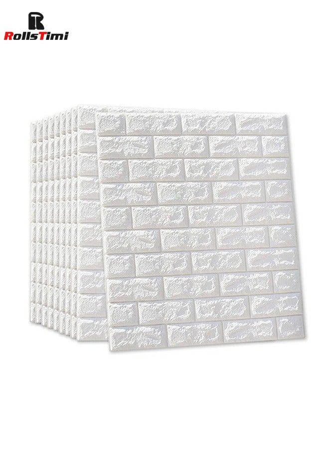 RollsTimi  10-Piece Foam 3D Waterproof Brick Wall Stickers White 70x77cm - Image 1