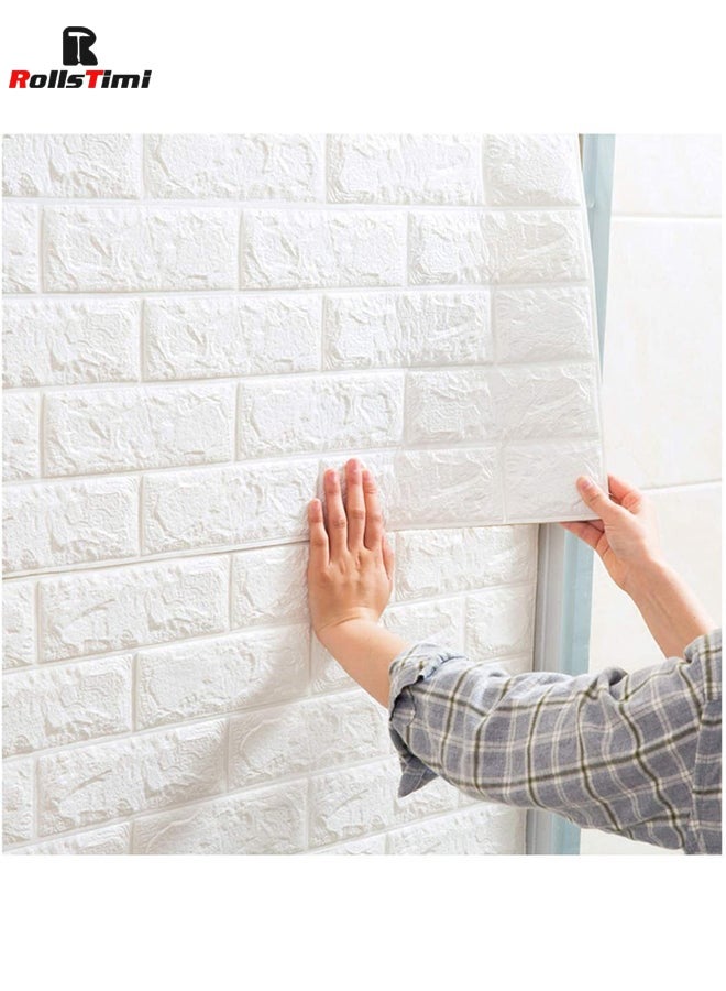 RollsTimi  10-Piece Foam 3D Waterproof Brick Wall Stickers White 70x77cm - Image 2