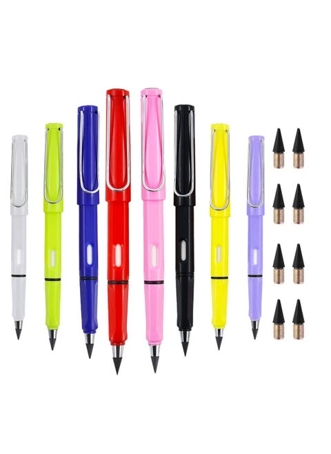 8 Pcs Inkless Pencils - Everlasting Metal Pencils with Unlimited Writing, Smooth Graphite Nibs & Erasers for Kids, Adults, Home, Office, and School Supplies.
