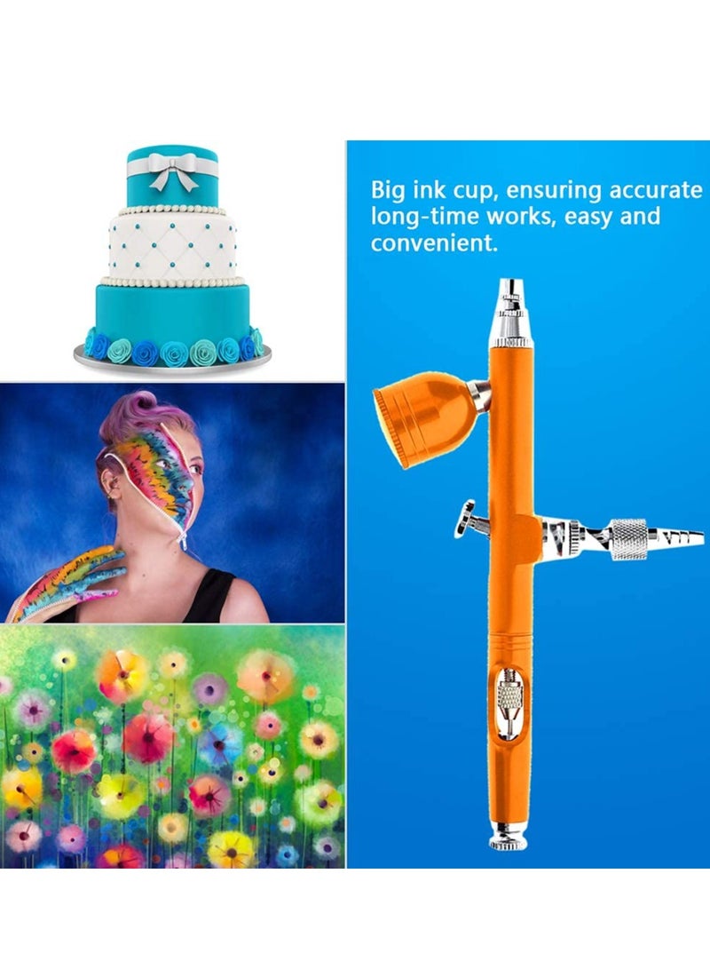 Zikra Airbrush Kit 0.3mm Gravity Feed Airbrush Gun  Air Compressor Brush Spray Dropper + Wrench Spray Modeling Toolfor Art Paint Nail Beauty Makeup Painting Cake Decoration Yellow - Image 4