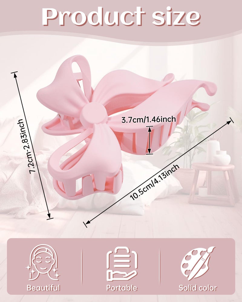 Mesovor 4 Pack Cute Bow Claw Clip for Women, Nonslip Large Matte Strong Hold Bows Hair Clips for Thin and Thick Hair | Chic Hair Styling Accessories (4.1" Black, Brown, Beige, Pink) - Image 2