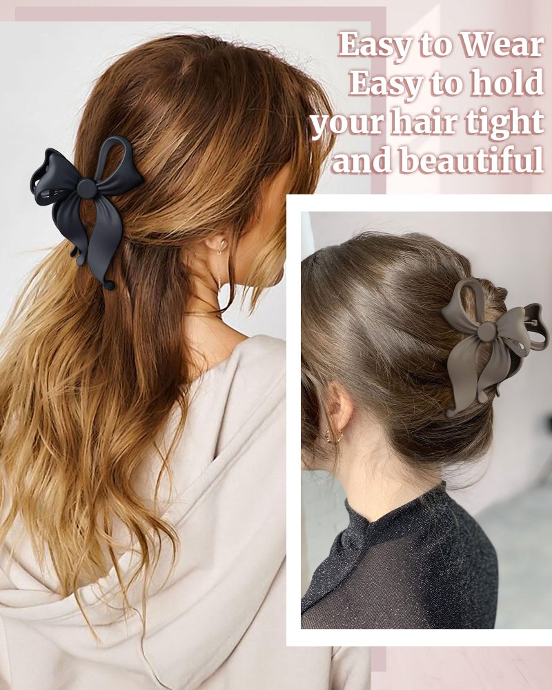 Mesovor 4 Pack Cute Bow Claw Clip for Women, Nonslip Large Matte Strong Hold Bows Hair Clips for Thin and Thick Hair | Chic Hair Styling Accessories (4.1" Black, Brown, Beige, Pink) - Image 4