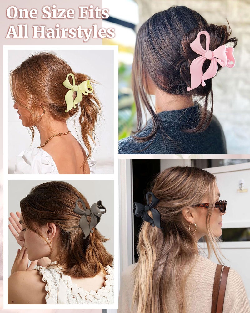 Mesovor 4 Pack Cute Bow Claw Clip for Women, Nonslip Large Matte Strong Hold Bows Hair Clips for Thin and Thick Hair | Chic Hair Styling Accessories (4.1" Black, Brown, Beige, Pink) - Image 5