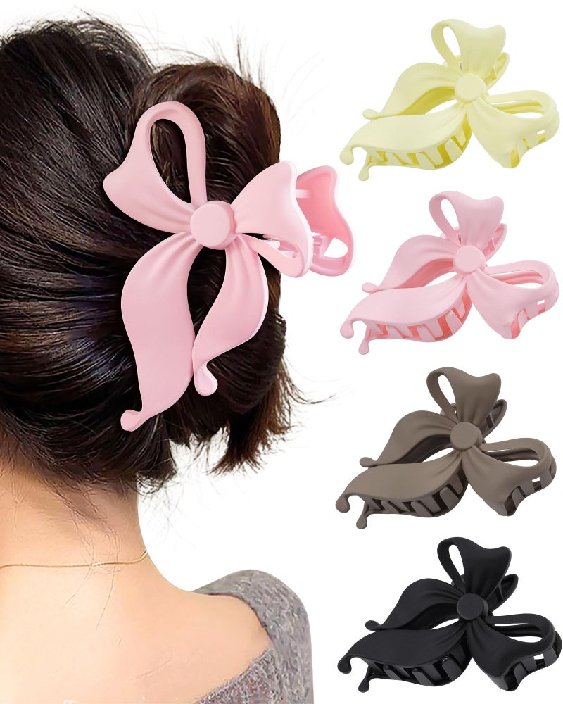Mesovor 4 Pack Cute Bow Claw Clip for Women, Nonslip Large Matte Strong Hold Bows Hair Clips for Thin and Thick Hair | Chic Hair Styling Accessories (4.1" Black, Brown, Beige, Pink) - Image 1