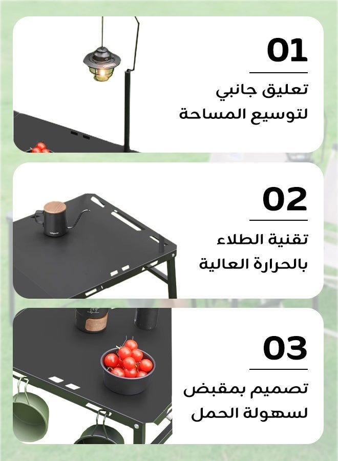 هيبوبي طاولة تخييم محمولة قابلة للطي مع حقيبة تخزين وحامل مصباح، مقاس 100×50×50 سم، تتحمل وزنًا يصل إلى 60 كجم، مناسبة للنزهات والشرفات والتخييم في الهواء الطلق - Image 3