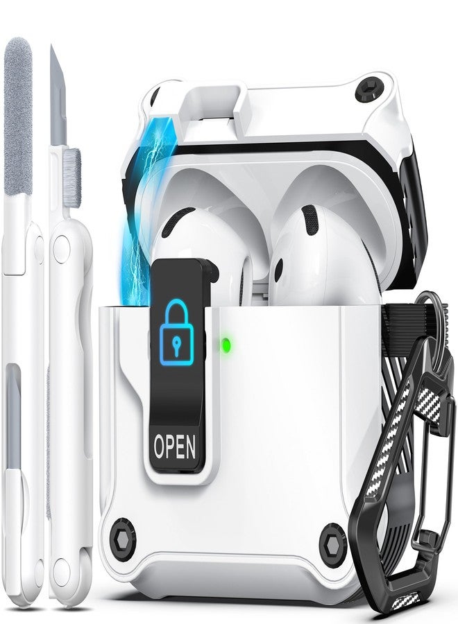 R-fun Compatible with AirPods 4th Gen Case, Full Drop Protection Auto Pop-Up Lid and Lock Design with Cleaner Kit and Keychain for AirPods 4 2024-White - Image 1