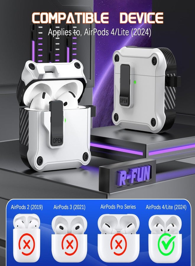 R-fun Compatible with AirPods 4th Gen Case, Full Drop Protection Auto Pop-Up Lid and Lock Design with Cleaner Kit and Keychain for AirPods 4 2024-White - Image 4