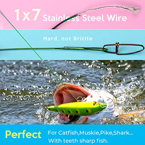 Scotank Fishing Leaders, Fishing Tackle, Fish Line, Stainless Steel Wire, Fish Gear Kit, with Swivels Snap Connect, for Lures Bait Rig Or Hooks Green (3 Size Test 40 Lb) - Image 4
