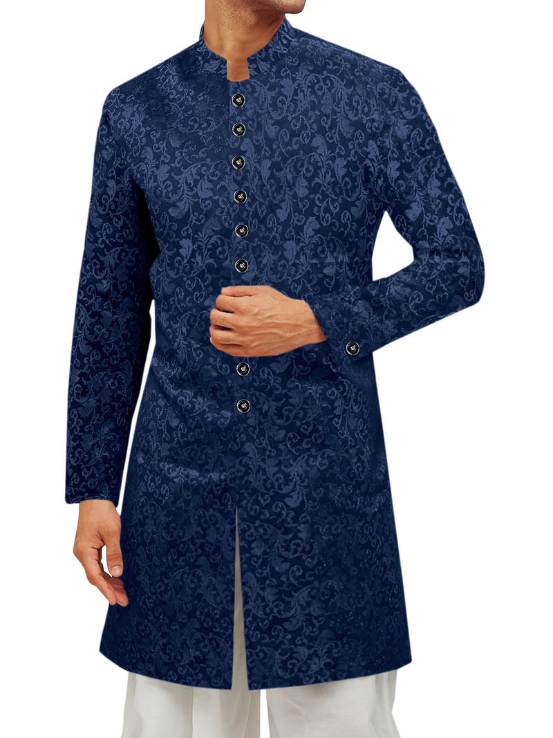 Runcati Mens Kurta Sherwani Coats Kaftan Indian Ethnic Royal Suits Mandarin Collar Wedding Festive Party Blazer - Image 1