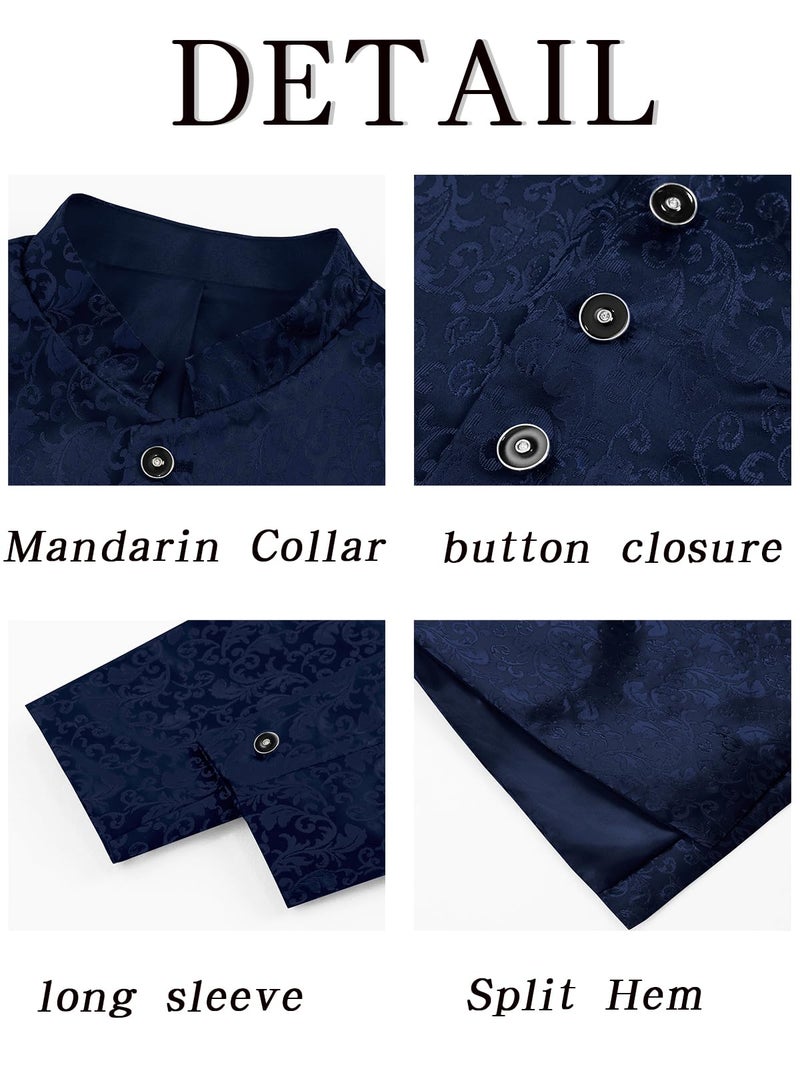 Runcati Mens Kurta Sherwani Coats Kaftan Indian Ethnic Royal Suits Mandarin Collar Wedding Festive Party Blazer - Image 5