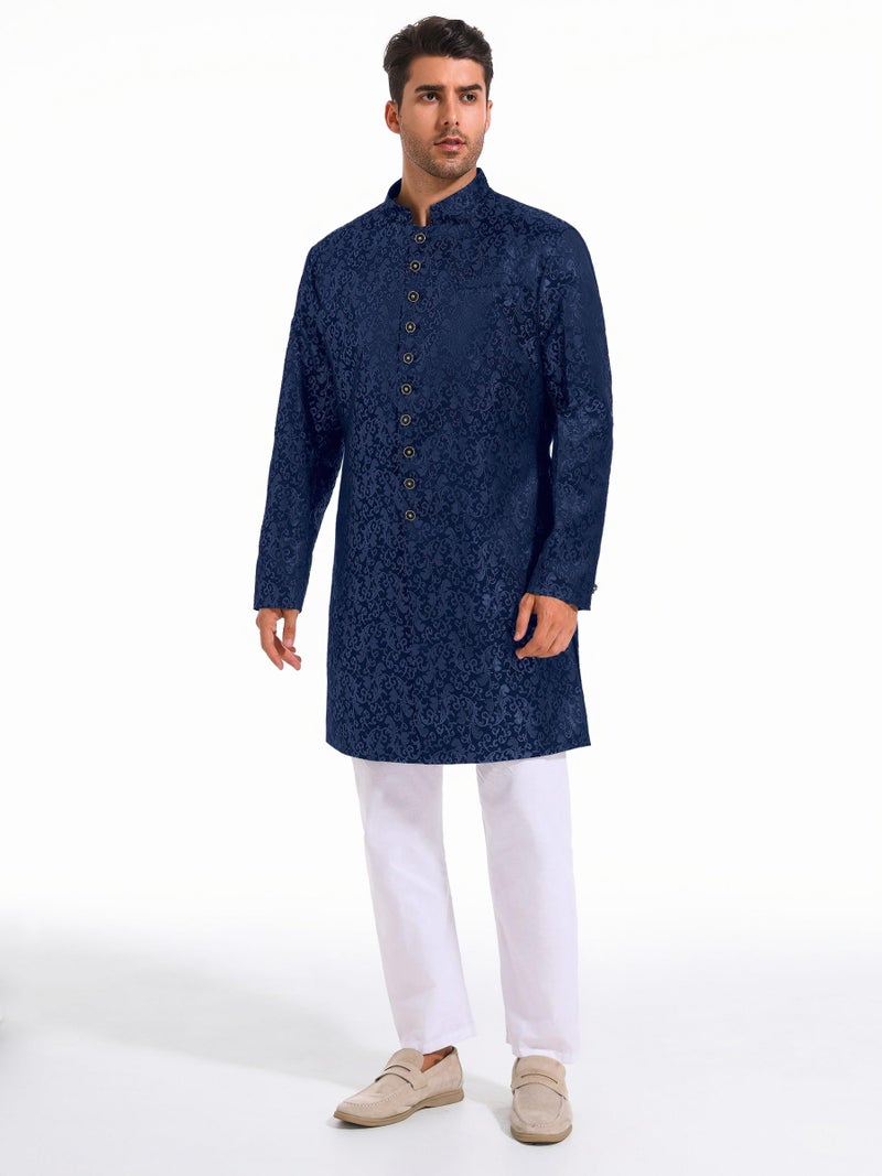 Runcati Mens Kurta Sherwani Coats Kaftan Indian Ethnic Royal Suits Mandarin Collar Wedding Festive Party Blazer - Image 2