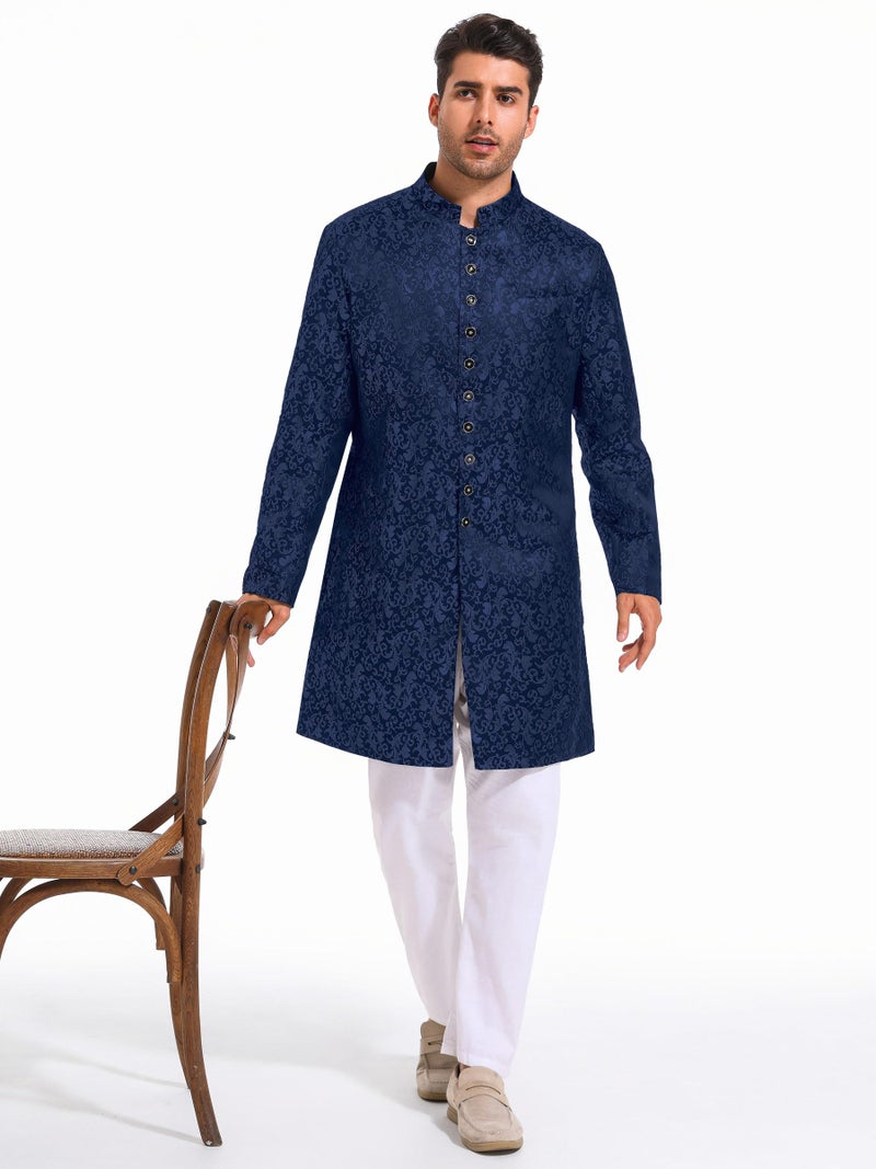 Runcati Mens Kurta Sherwani Coats Kaftan Indian Ethnic Royal Suits Mandarin Collar Wedding Festive Party Blazer - Image 4