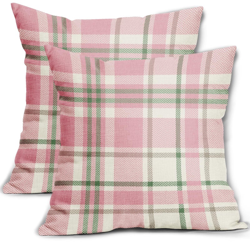 Aytipun Easter Plaid Pillow Covers 18x18 Set of 2 Pink Green Buffalo Checkered Print Spring Holiday Tartan Decorative Pillowcases Seasonal Outdoor Farmhouse Throw Cushion Case Decor for Couch Sofa Bed - Image 2