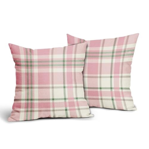 Aytipun Easter Plaid Pillow Covers 18x18 Set of 2 Pink Green Buffalo Checkered Print Spring Holiday Tartan Decorative Pillowcases Seasonal Outdoor Farmhouse Throw Cushion Case Decor for Couch Sofa Bed - Image 3