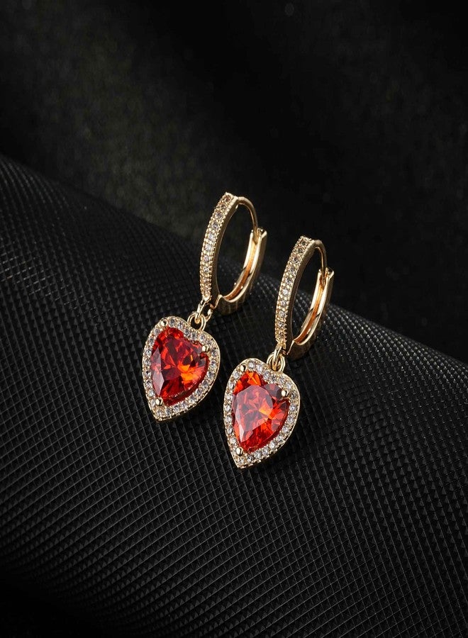 EVEVIC Austrian Crystal Heart Halo Drop Dangle Earrings for Women 14K Gold Plated Hypoallergenic Huggie Earring Jewelry Gifts - Image 3