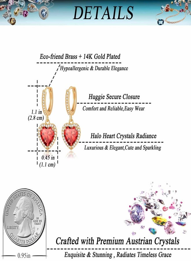 EVEVIC Austrian Crystal Heart Halo Drop Dangle Earrings for Women 14K Gold Plated Hypoallergenic Huggie Earring Jewelry Gifts - Image 4