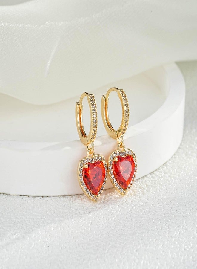 EVEVIC Austrian Crystal Heart Halo Drop Dangle Earrings for Women 14K Gold Plated Hypoallergenic Huggie Earring Jewelry Gifts - Image 5