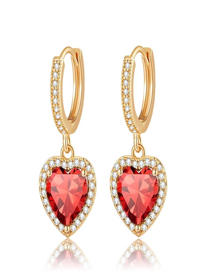 EVEVIC Austrian Crystal Heart Halo Drop Dangle Earrings for Women 14K Gold Plated Hypoallergenic Huggie Earring Jewelry Gifts - Image 1