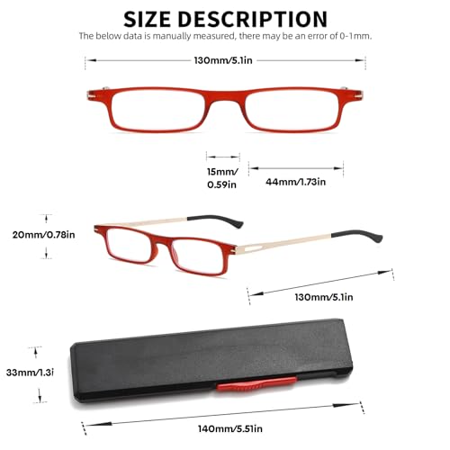 OWTXIS Ultra thin Folding Reading Glasses for Women Men Compact TR90 Blue Light Blocking Readers with Portable Slim Flat case (Red, +2.00) - Image 5