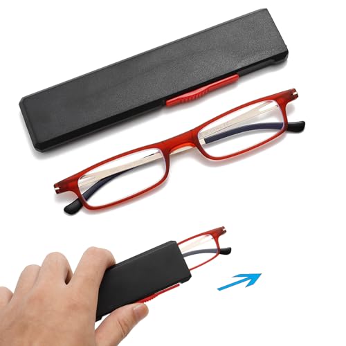 OWTXIS Ultra thin Folding Reading Glasses for Women Men Compact TR90 Blue Light Blocking Readers with Portable Slim Flat case (Red, +2.00) - Image 1
