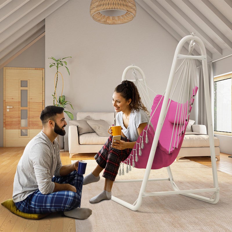 TOREVSIOR Hammock Chair with Stand,Heavy-Duty Hanging Chair with Stand, for Indoor Outdoor,Sturdy Swing Chair Stand Max Load 350 pounds(Hammock Chair Included) (Pale Pink) - Image 2