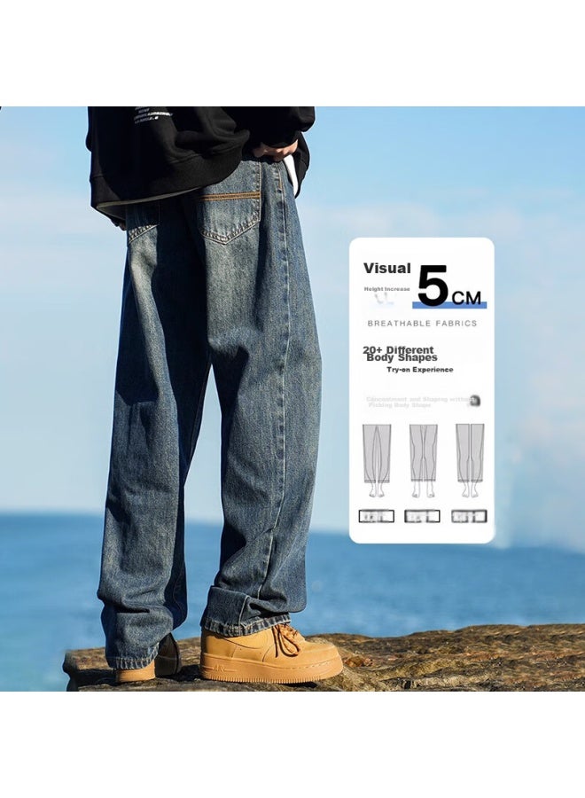 Homlean Street Retro Jeans For Men, Winter Season, Niche Trendy American-style Versatile Washed Long Pants, 05 Vintage Blue, XL - Image 2