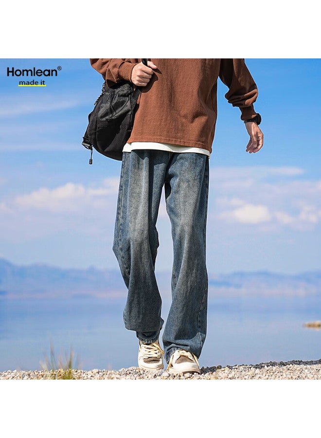 Homlean Street Retro Jeans For Men, Winter Season, Niche Trendy American-style Versatile Washed Long Pants, 05 Vintage Blue, XL - Image 5