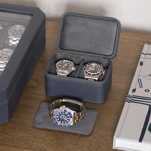 ROTHWELL 2 Watch Travel Case for Men | Compact PU Leather Protective Box with Microsuede Interior | Fits Watches & Smartwatches Up to 55mm (Carbon) - Image 2