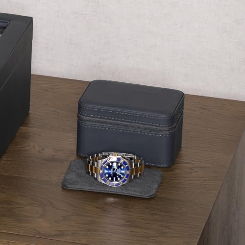 ROTHWELL 2 Watch Travel Case for Men | Compact PU Leather Protective Box with Microsuede Interior | Fits Watches & Smartwatches Up to 55mm (Carbon) - Image 3