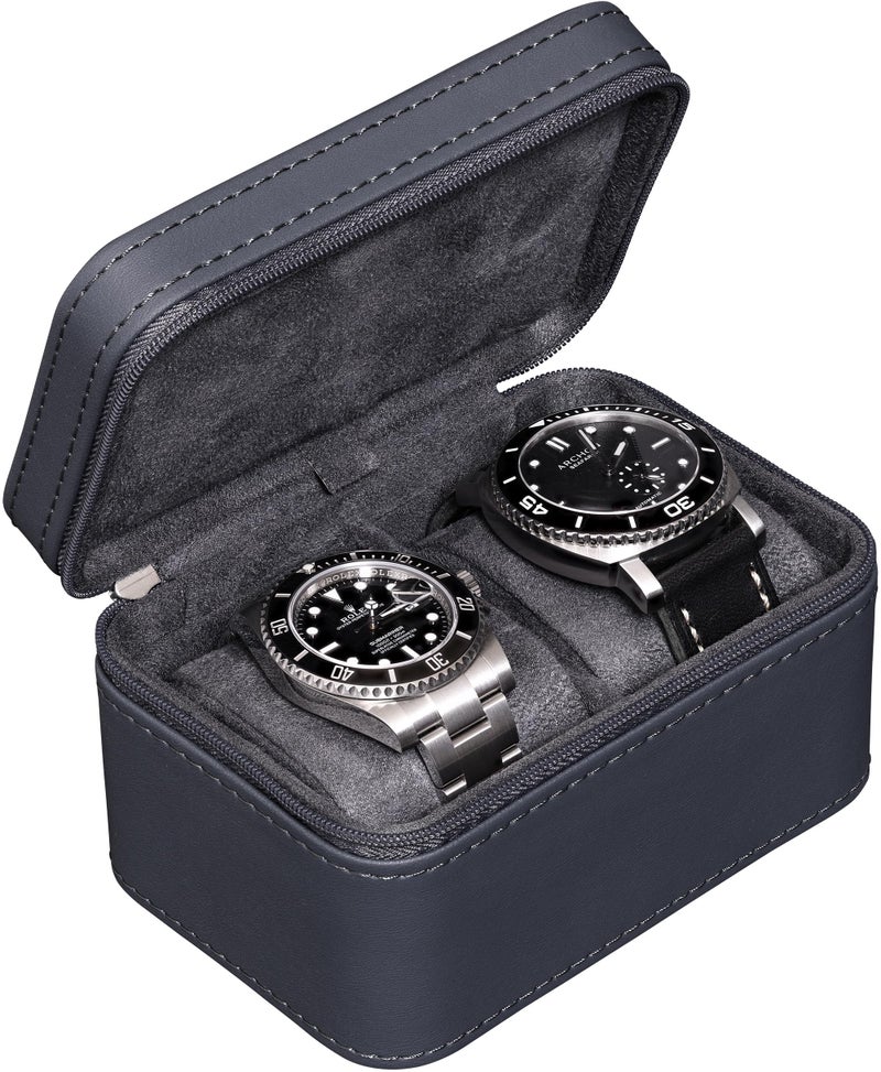 ROTHWELL 2 Watch Travel Case for Men | Compact PU Leather Protective Box with Microsuede Interior | Fits Watches & Smartwatches Up to 55mm (Carbon) - Image 1