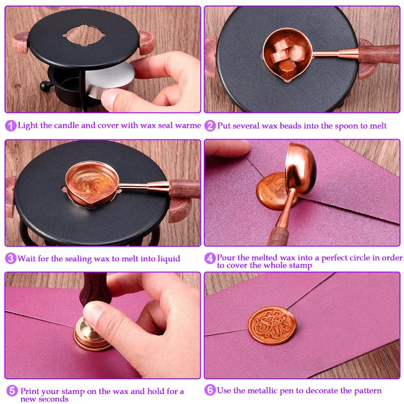 YIPLED Sealing Wax Kit - 728 Pcs With 24 Color Beads, 2 Pens, Warmer, Stamp Spoon and Candles for Gift & Envelope Sealing, Wedding Invitation - Image 3