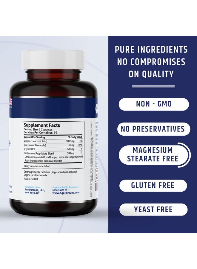 AgeImmune Vitamin C 1000mg Complex with L-Lysine 500mg, Zinc 12mg, Bioflavonoids 300mg. Doctor Formulated Magnesium Stearate Free Supplements for Healthy Immune System Support.(1) - Image 3