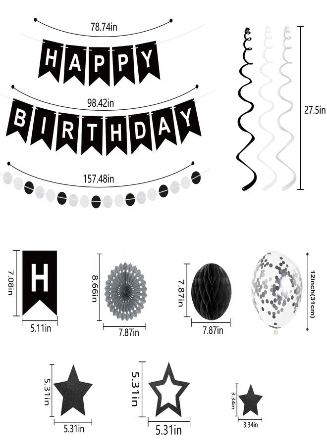 Yunfan 69Pcs Birthday Decorations Black Happy Birthday Banner Balloons Paper Fans Honeycomb Balls Hanging Swirl Stars Garland Party Decorations for Men Women Wednesday Halloween - Image 4