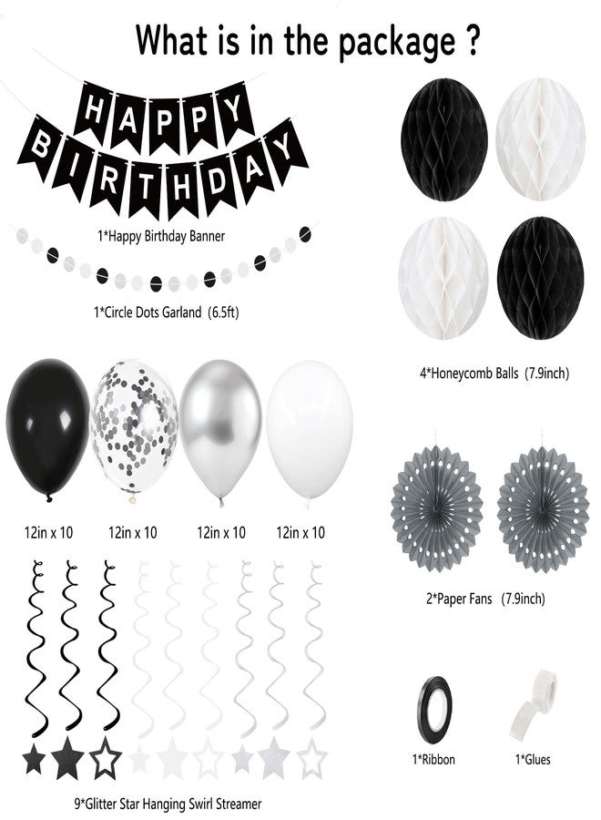 Yunfan 69Pcs Birthday Decorations Black Happy Birthday Banner Balloons Paper Fans Honeycomb Balls Hanging Swirl Stars Garland Party Decorations for Men Women Wednesday Halloween - Image 3