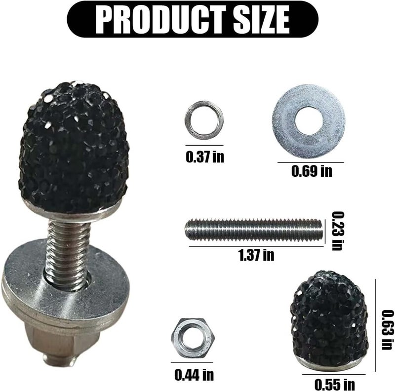 LHDOS Bling Car Licence Plate Screws Kit, Rhinestone Licence Plates Frame Fasteners, Aluminum Alloy Car Tag License Plate Bolt Cap Washer, Auto Decorative Accessories for Vehicle Truck Motorcycle (Black) Multi-use well-engineered build - Image 2